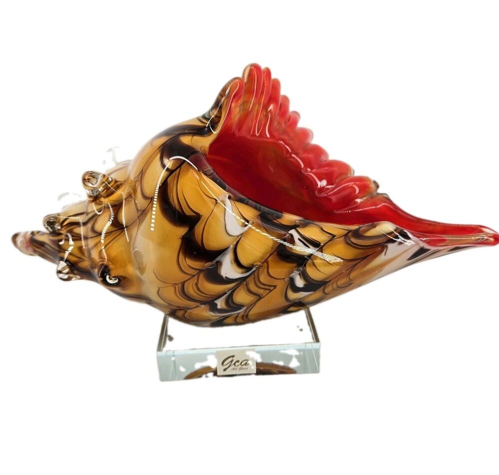 Vintage Handblown Art Glass Swirled Color Conch Shell By GCA Nautical